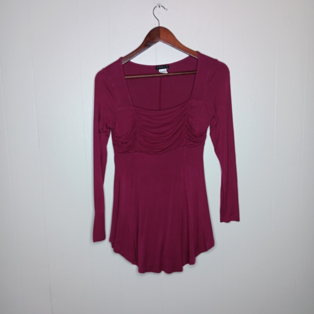 Venus Babydoll Top Womens Size S Preppy Fairy Cottage Y2K Wine Long Sleeve
